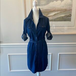 Banana Republic Utility Style Chambray Shirt Dress Adjustable Sleeves Pockets
